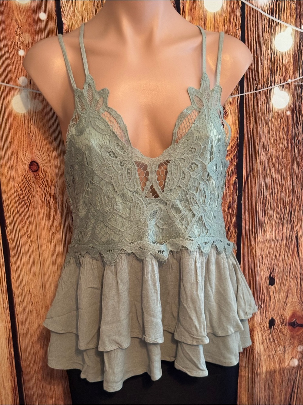Sexy Entro Sage Smocked Ruffle Cami Top